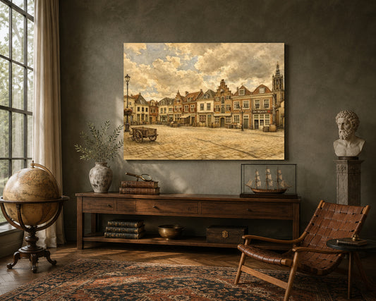 Vintage European Town Square Canvas Wall Art