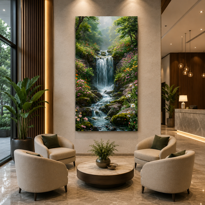 Hidden Garden Waterfall Canvas Wall Art for Luxury Home Decor