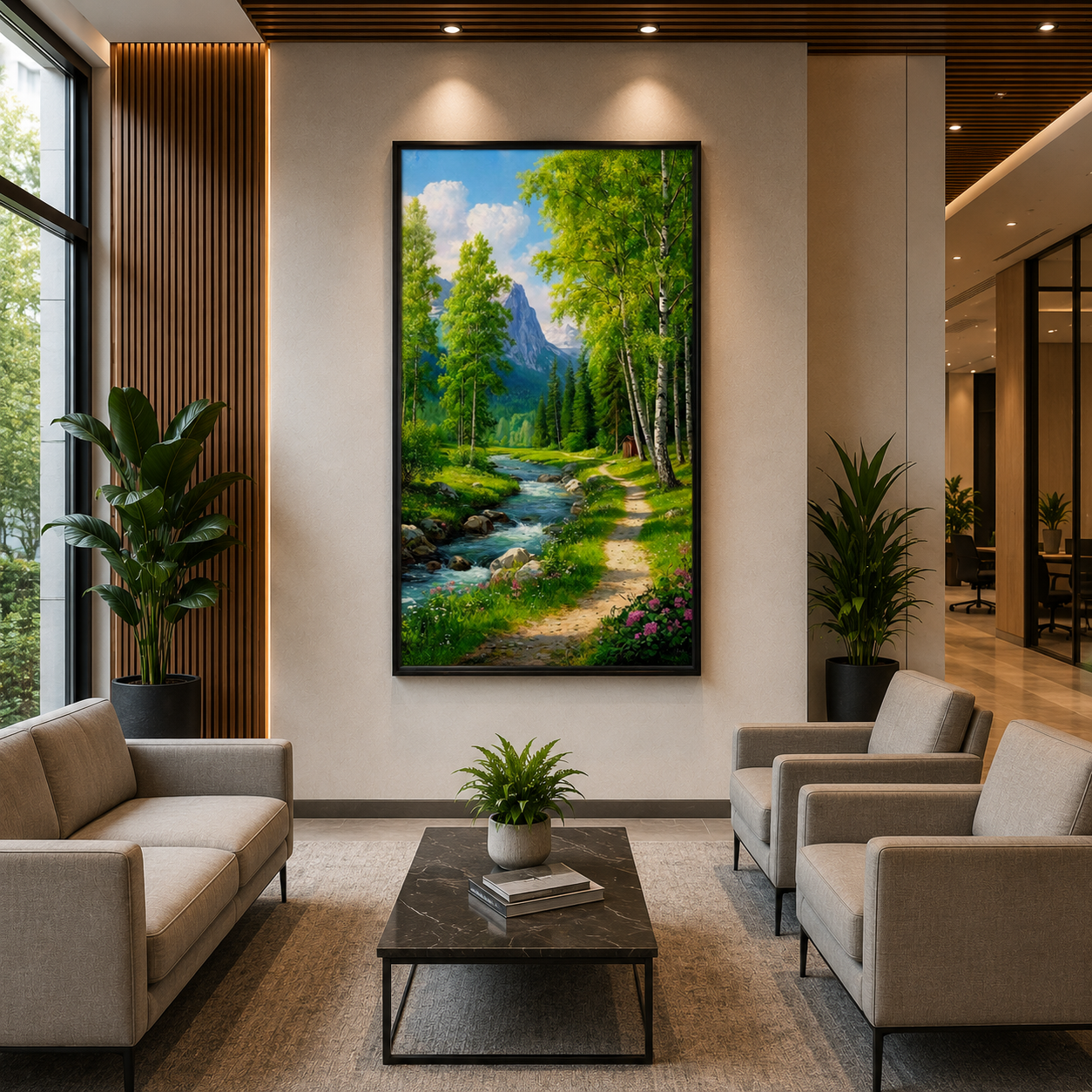 Mountain Stream Forest Canvas Wall Art for Nature Home Decor