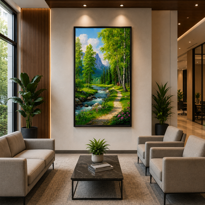 Mountain Stream Forest Canvas Wall Art for Nature Home Decor