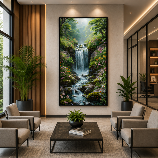 Hidden Garden Waterfall Canvas Wall Art for Luxury Home Decor