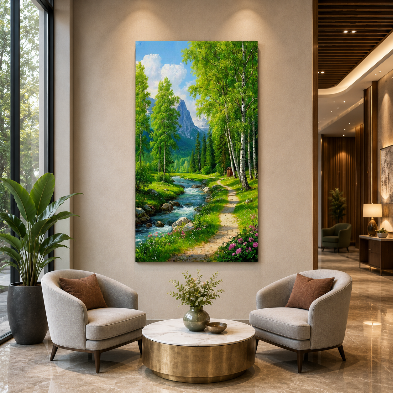 Mountain Stream Forest Canvas Wall Art for Nature Home Decor