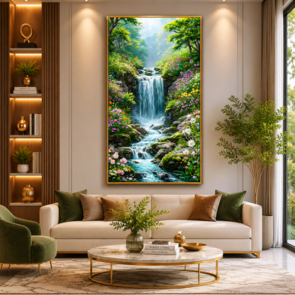 Hidden Garden Waterfall Canvas Wall Art for Luxury Home Decor