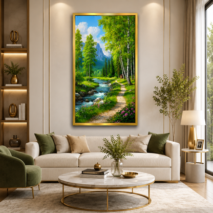 Mountain Stream Forest Canvas Wall Art for Nature Home Decor