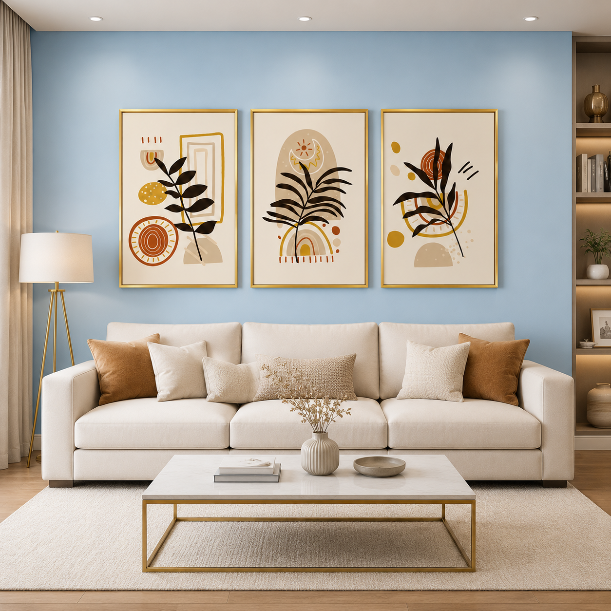 Boho Botanical Canvas Wall Art Set of 3 Modern Neutral Decor