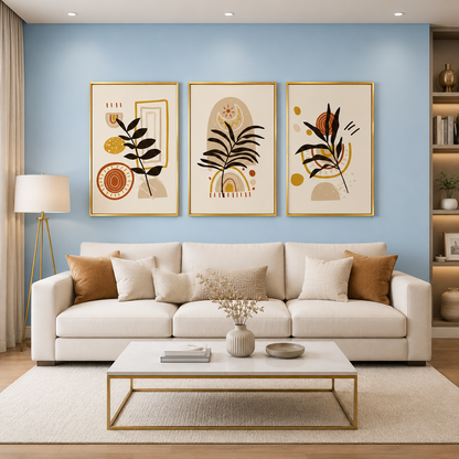 Boho Botanical Canvas Wall Art Set of 3 Modern Neutral Decor