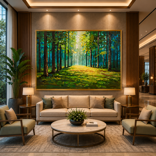 Sunlit Forest Path Canvas Wall Art Nature Landscape Painting