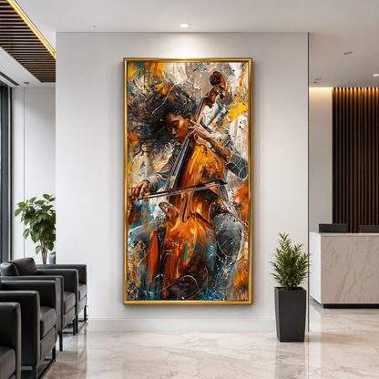 Abstract Cello Player Canvas Wall Art Modern Musician Painting Decor