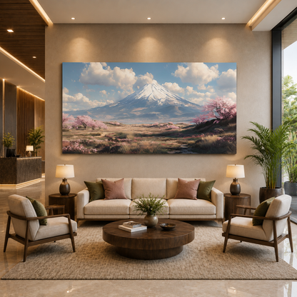 Snow Mountain Cherry Blossom Landscape Canvas Wall Art Decor