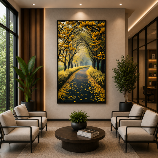 golden Blossom Path Canvas Wall Art