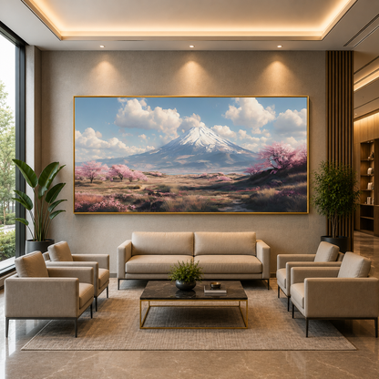 Snow Mountain Cherry Blossom Landscape Canvas Wall Art Decor