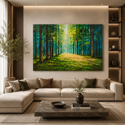 Sunlit Forest Path Canvas Wall Art Nature Landscape Painting
