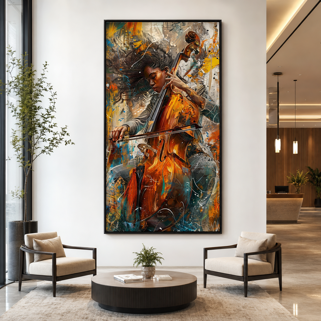 Abstract Cello Player Canvas Wall Art Modern Musician Painting Decor