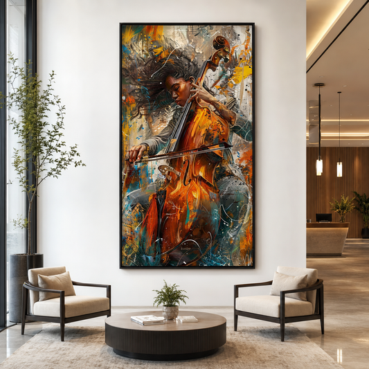 Abstract Cello Player Canvas Wall Art Modern Musician Painting Decor