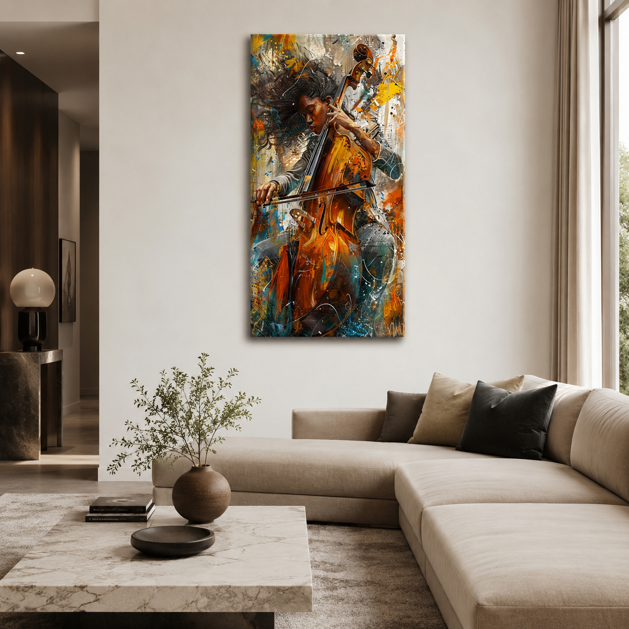 Abstract Cello Player Canvas Wall Art Modern Musician Painting Decor