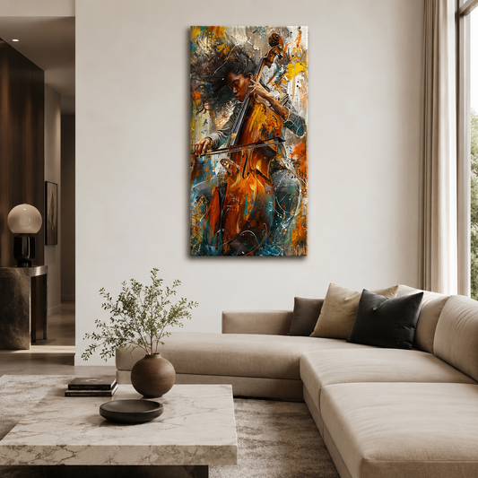 Abstract Cello Player Canvas Wall Art Modern Musician Painting Decor