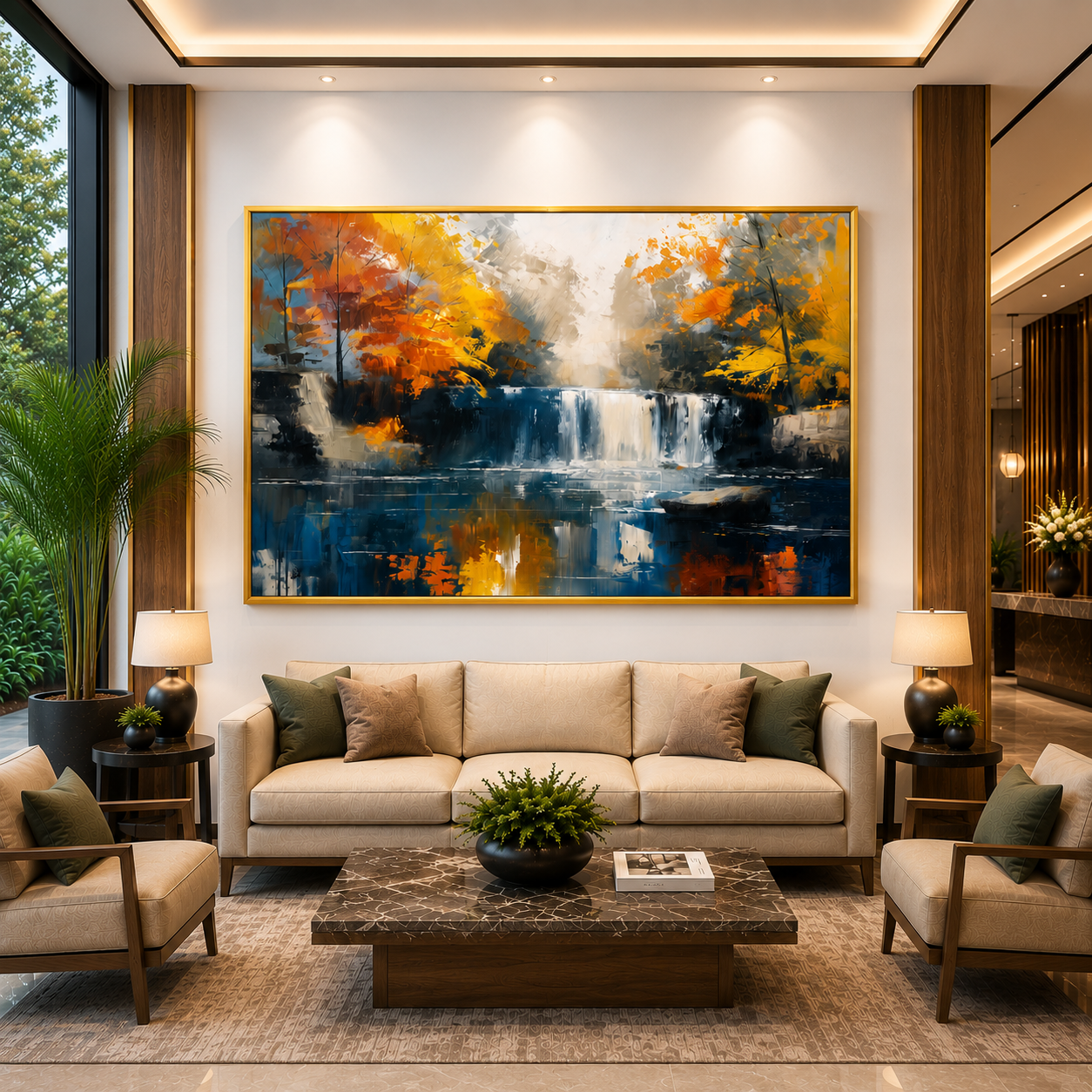 Tropical Village Canal Canvas Wall Art Rustic Waterfront Painting