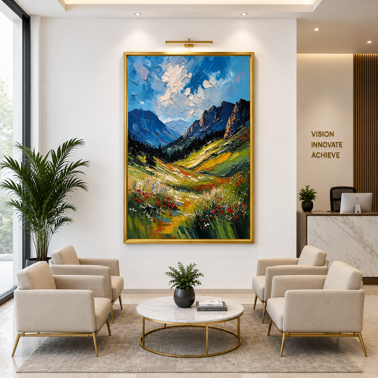 Colorful Mountain Valley Canvas Wall Art Vertical Landscape Print