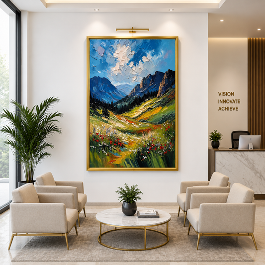 Colorful Mountain Valley Canvas Wall Art Vertical Landscape Print