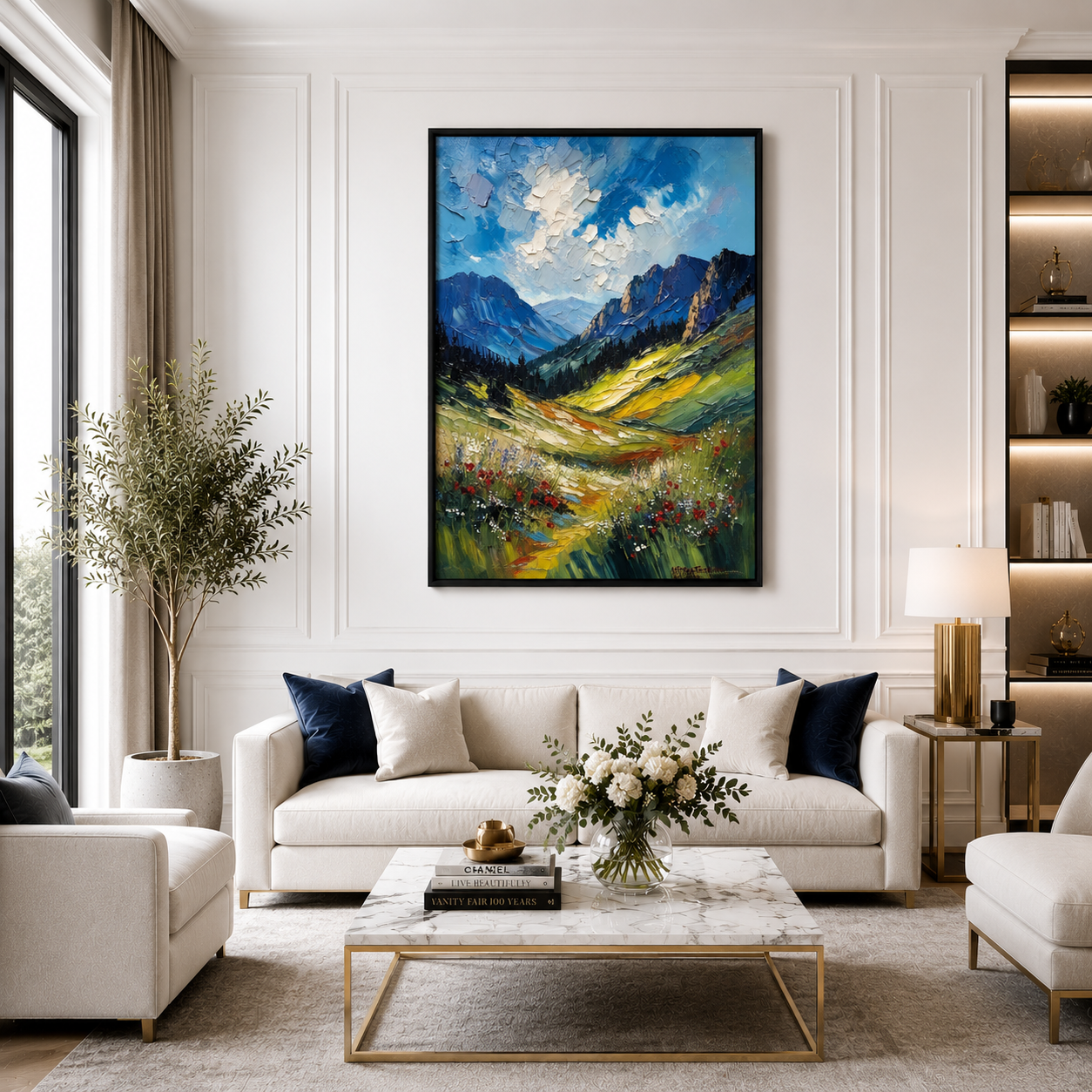 Colorful Mountain Valley Canvas Wall Art Vertical Landscape Print