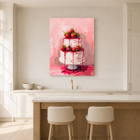 Strawberry Cake Wall Art for Modern Dessert Canvas Print