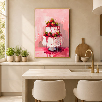 Strawberry Cake Wall Art for Modern Dessert Canvas Print