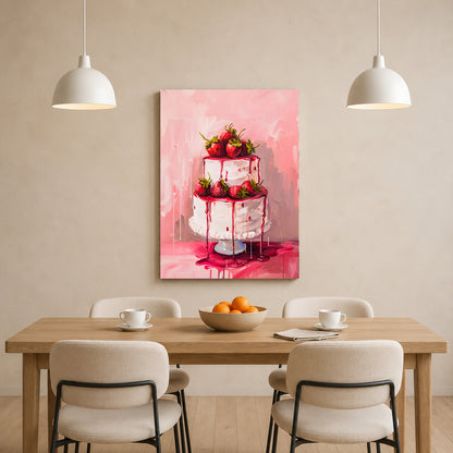 Strawberry Cake Wall Art for Modern Dessert Canvas Print