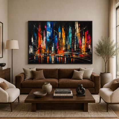 Electric Metropolis Abstract Cityscape Canvas Wall Art