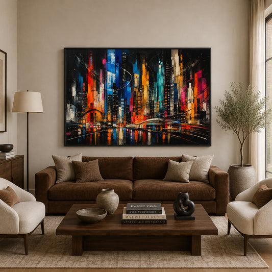 Electric Metropolis Abstract Cityscape Canvas Wall Art