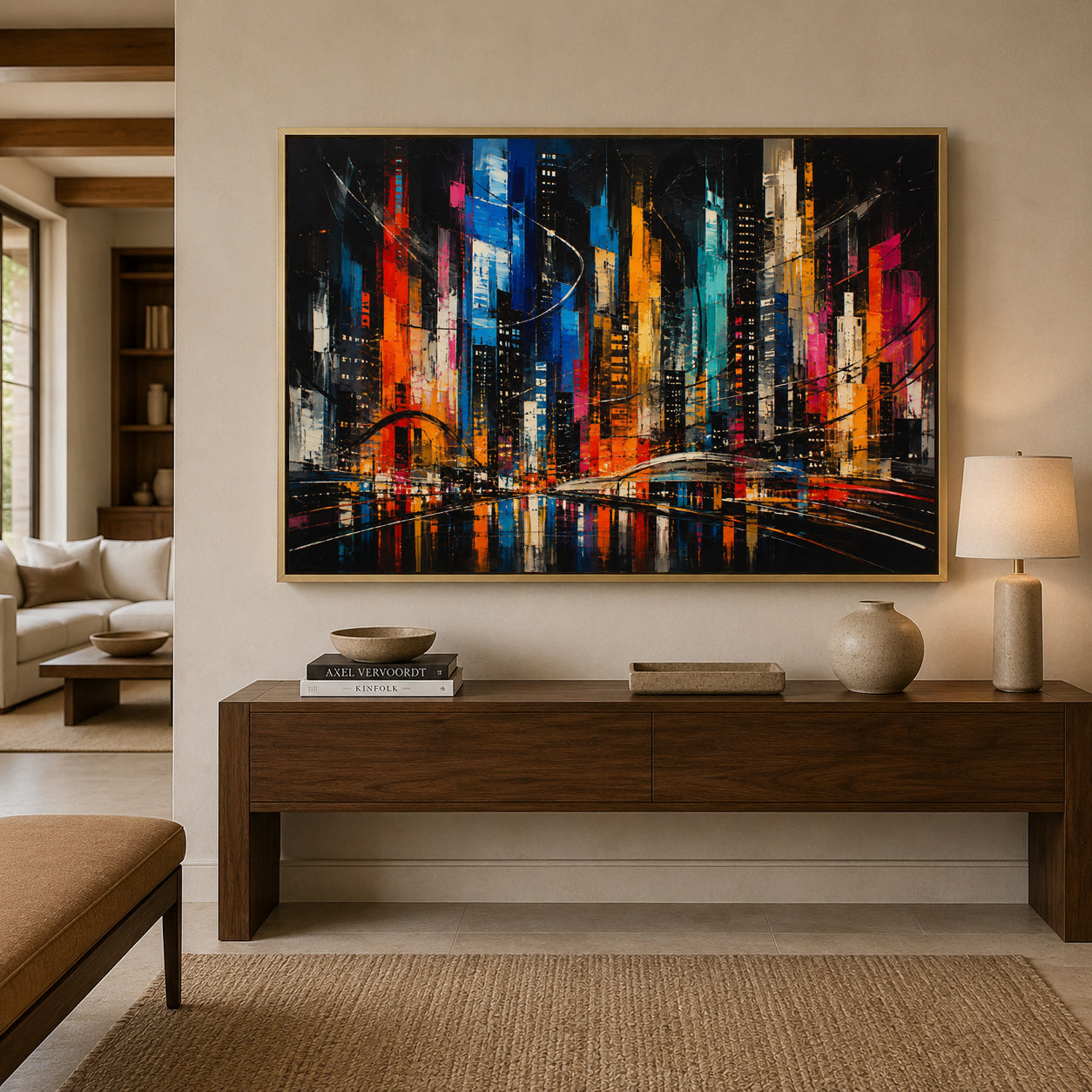 Electric Metropolis Abstract Cityscape Canvas Wall Art