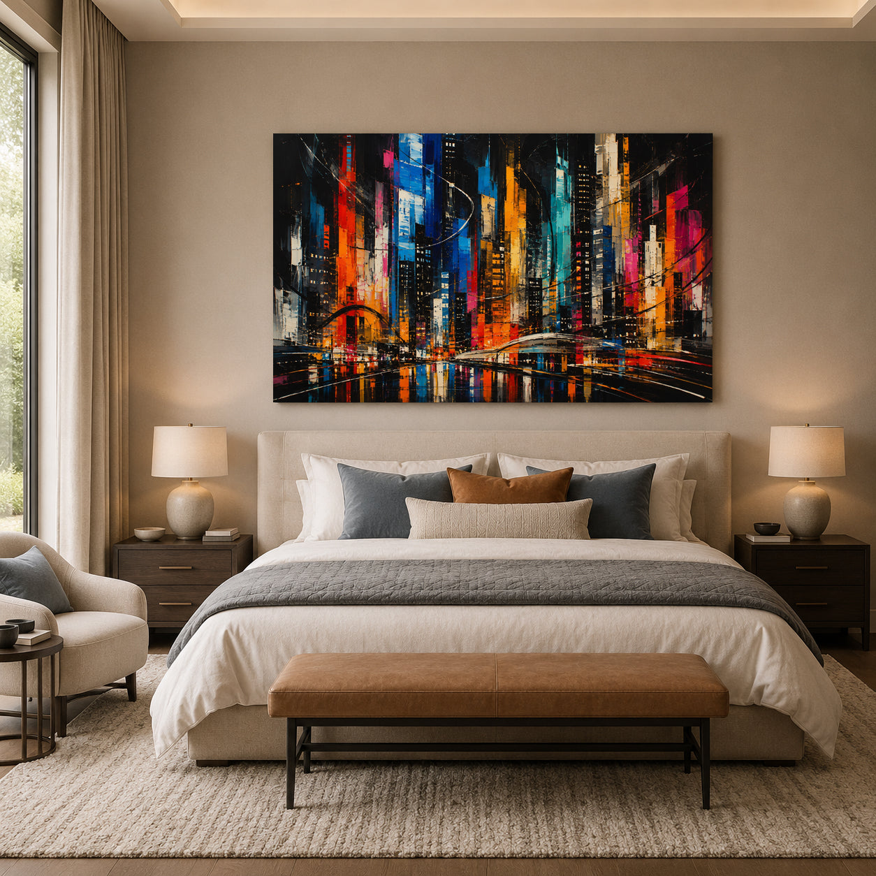 Electric Metropolis Abstract Cityscape Canvas Wall Art