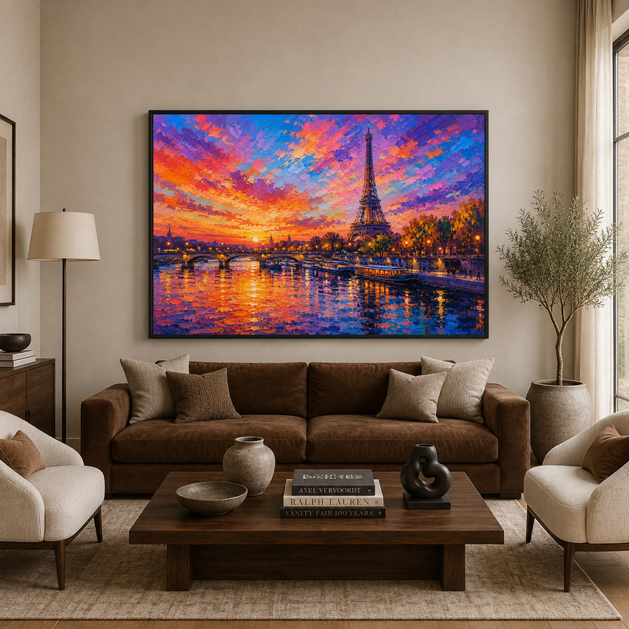 Paris Sunset Eiffel Tower Riverside Canvas Wall Art