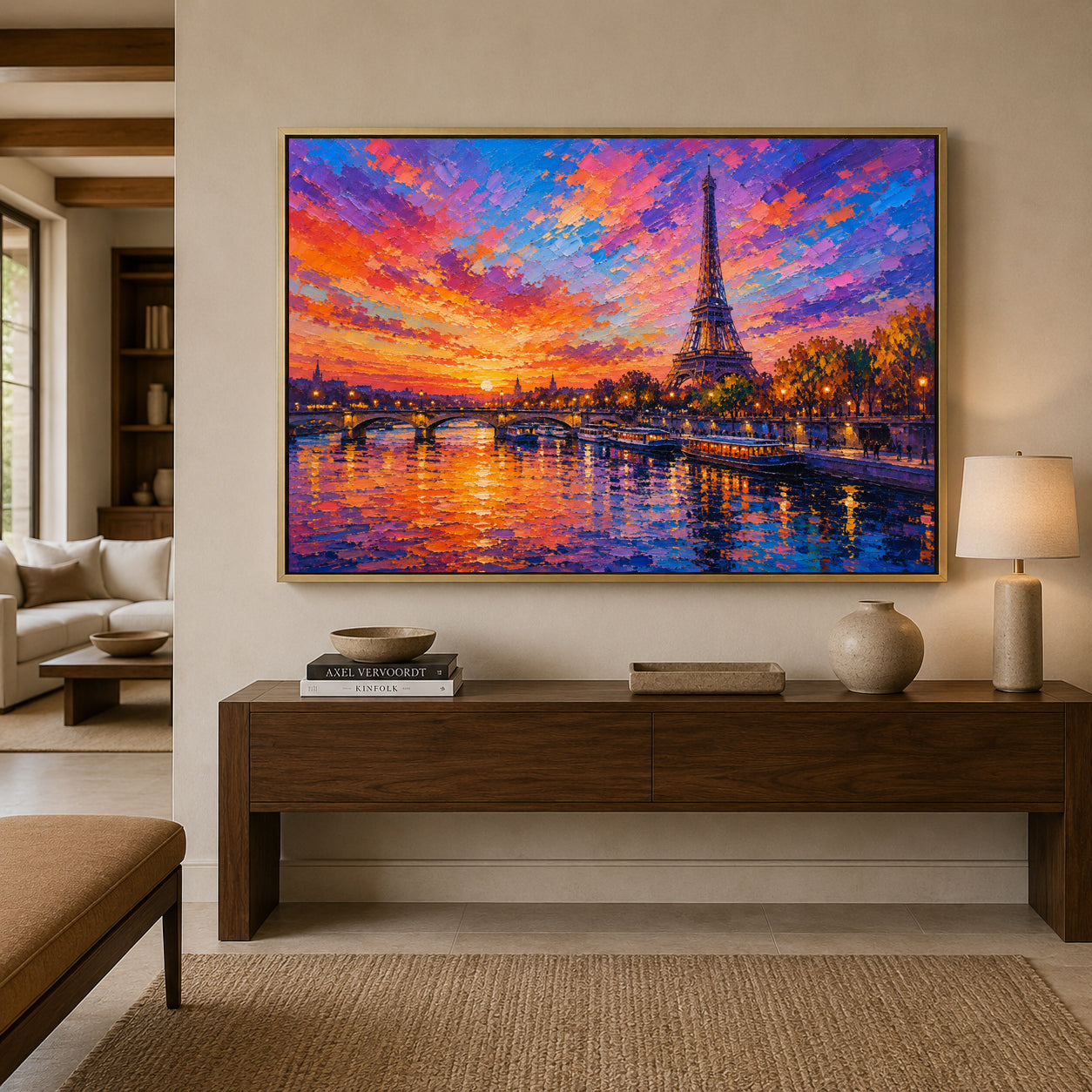 Paris Sunset Eiffel Tower Riverside Canvas Wall Art