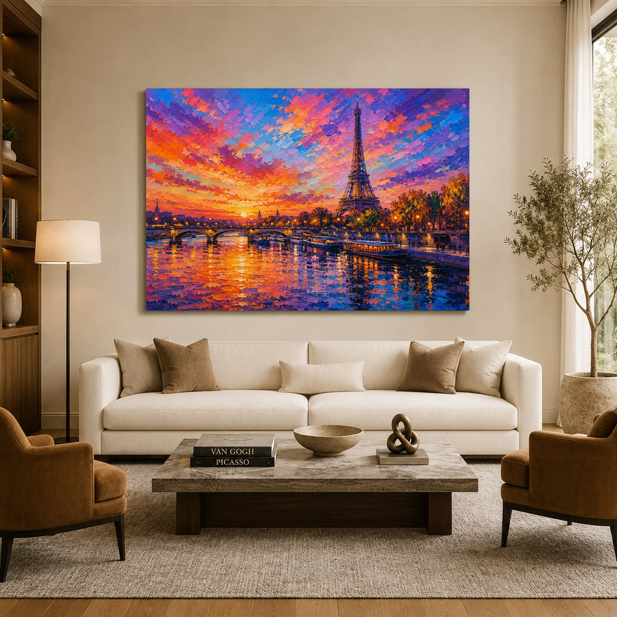 Paris Sunset Eiffel Tower Riverside Canvas Wall Art