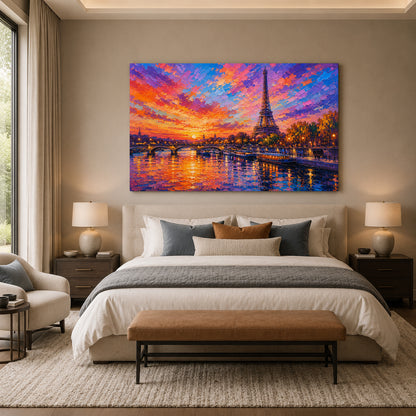 Paris Sunset Eiffel Tower Riverside Canvas Wall Art