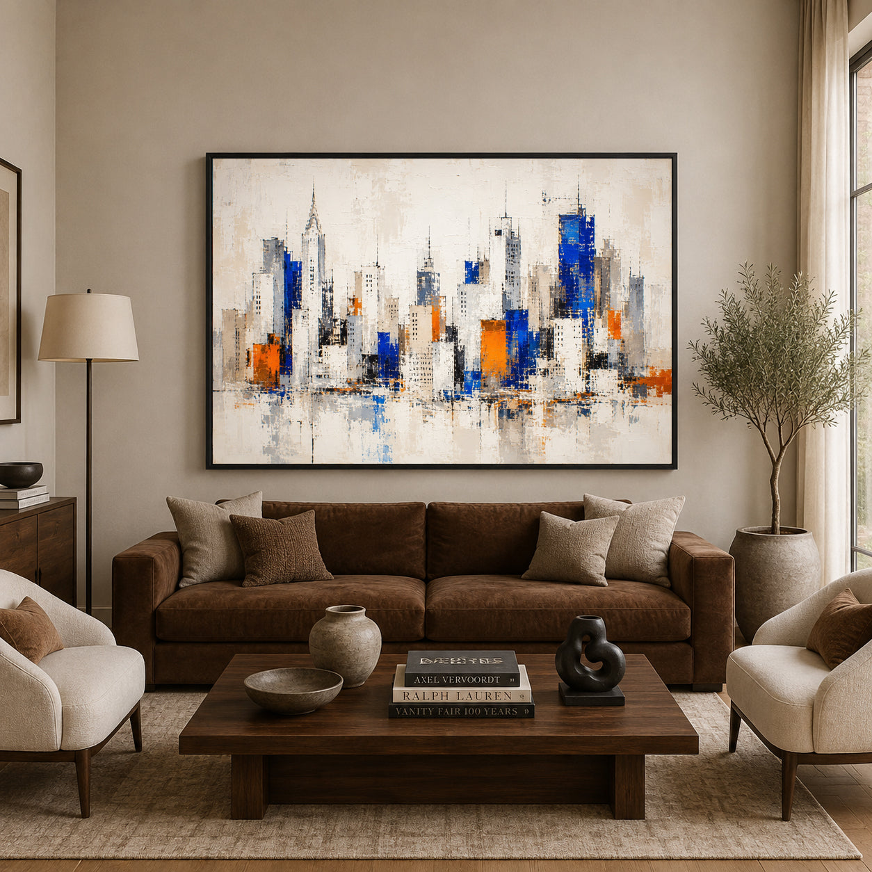 Modern Manhattan Skyline Canvas Art in Blue and Orange