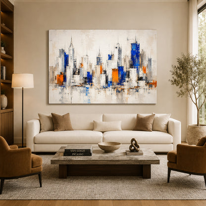 Modern Manhattan Skyline Canvas Art in Blue and Orange