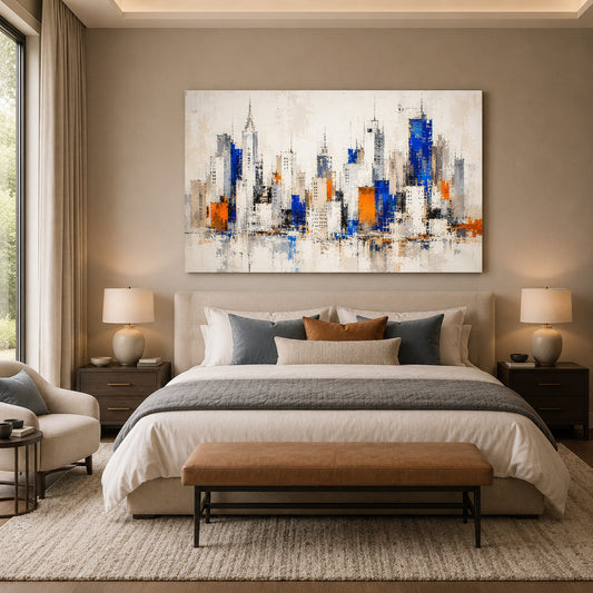Modern Manhattan Skyline Canvas Art in Blue and Orange