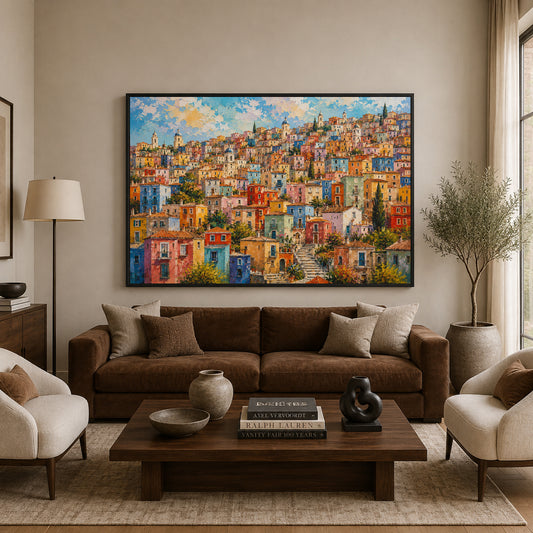 Colorful Mediterranean Hillside Village Canvas Wall Art