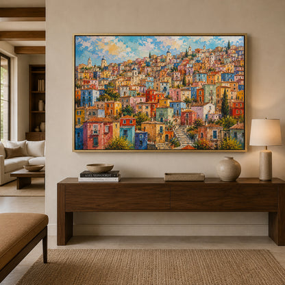Colorful Mediterranean Hillside Village Canvas Wall Art