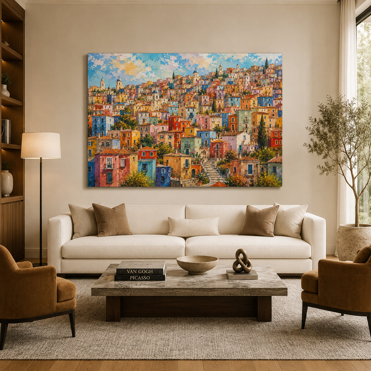Colorful Mediterranean Hillside Village Canvas Wall Art