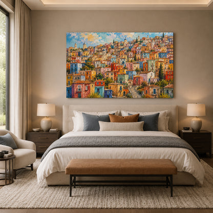 Colorful Mediterranean Hillside Village Canvas Wall Art