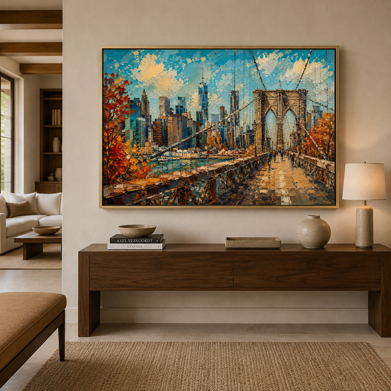 Brooklyn Bridge Autumn Cityscape Canvas Art