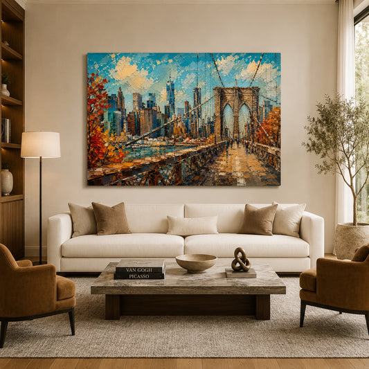 Brooklyn Bridge Autumn Cityscape Canvas Art