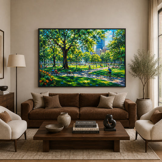 Sunny City Park Skyline Urban Landscape Canvas Wall Art