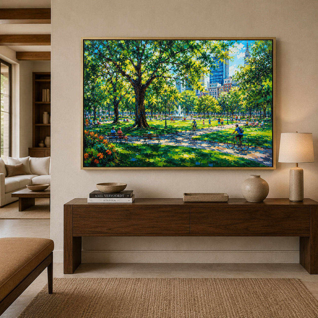 Sunny City Park Skyline Urban Landscape Canvas Wall Art