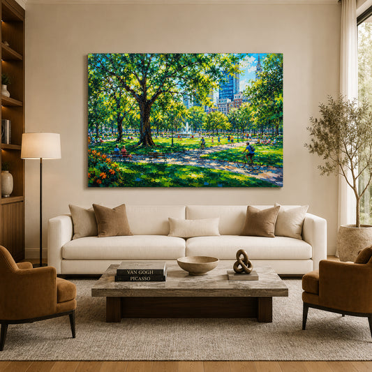 Sunny City Park Skyline Urban Landscape Canvas Wall Art