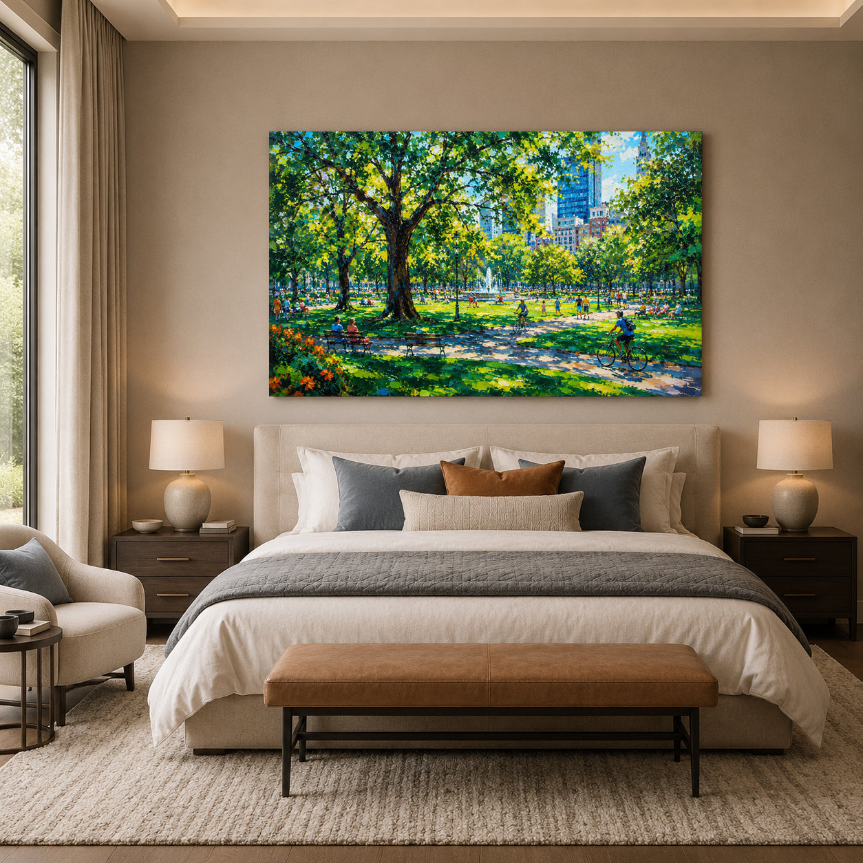 Sunny City Park Skyline Urban Landscape Canvas Wall Art