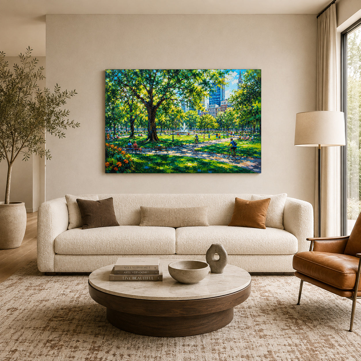 Sunny City Park Skyline Urban Landscape Canvas Wall Art