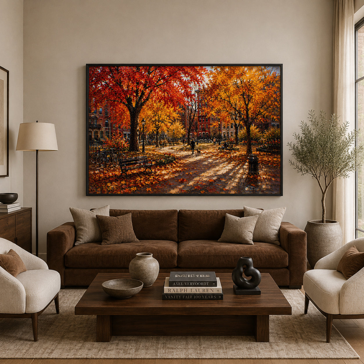 Golden Autumn City Park Landscape Canvas Wall Art